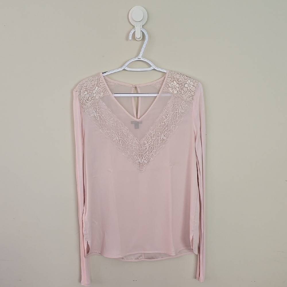 Ann Taylor Pink Lace Long Sleeve Blouse
